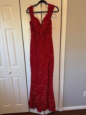 SHEIN Red Sequin Sleeveless Prom Gown